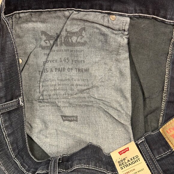 Levi’s 559 Men’s Relaxed Straight Jeans Stretch Dark Wash 44x34 Y2K Style NWT - Picture 9 of 11